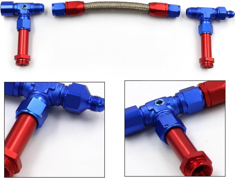 LVOUP 4150 Carburetor Fuel Line Kit 8AN Dual Feed to 7/8" Braided Dual Inlet for Holley Red+Blue - Image 3